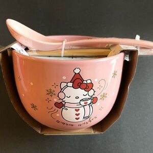 RARE Hello Kitty Ceramic Ramen Bowl 20oz w/ Chopsticks & Spoon Holiday/Christmas